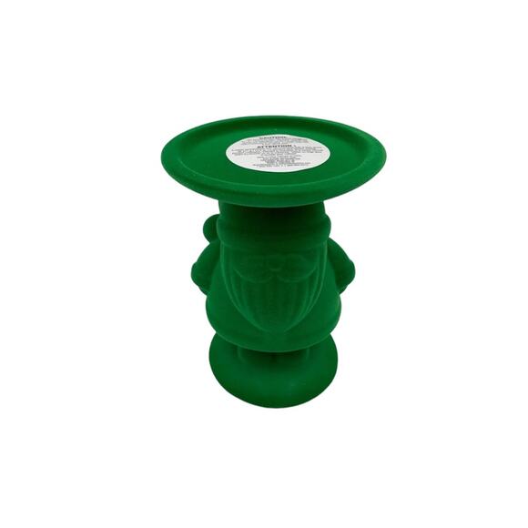 Bath & Body Works Green Flocked Santa Pedestal 3 Wick Candle Holder 7.25"H #22 - Picture 7 of 9